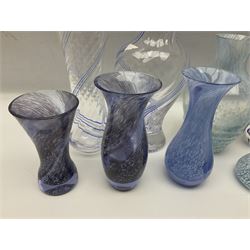 Collection of green/blue Caithness glass vases, to include mottled and swirl designs, largest 20cm (26)