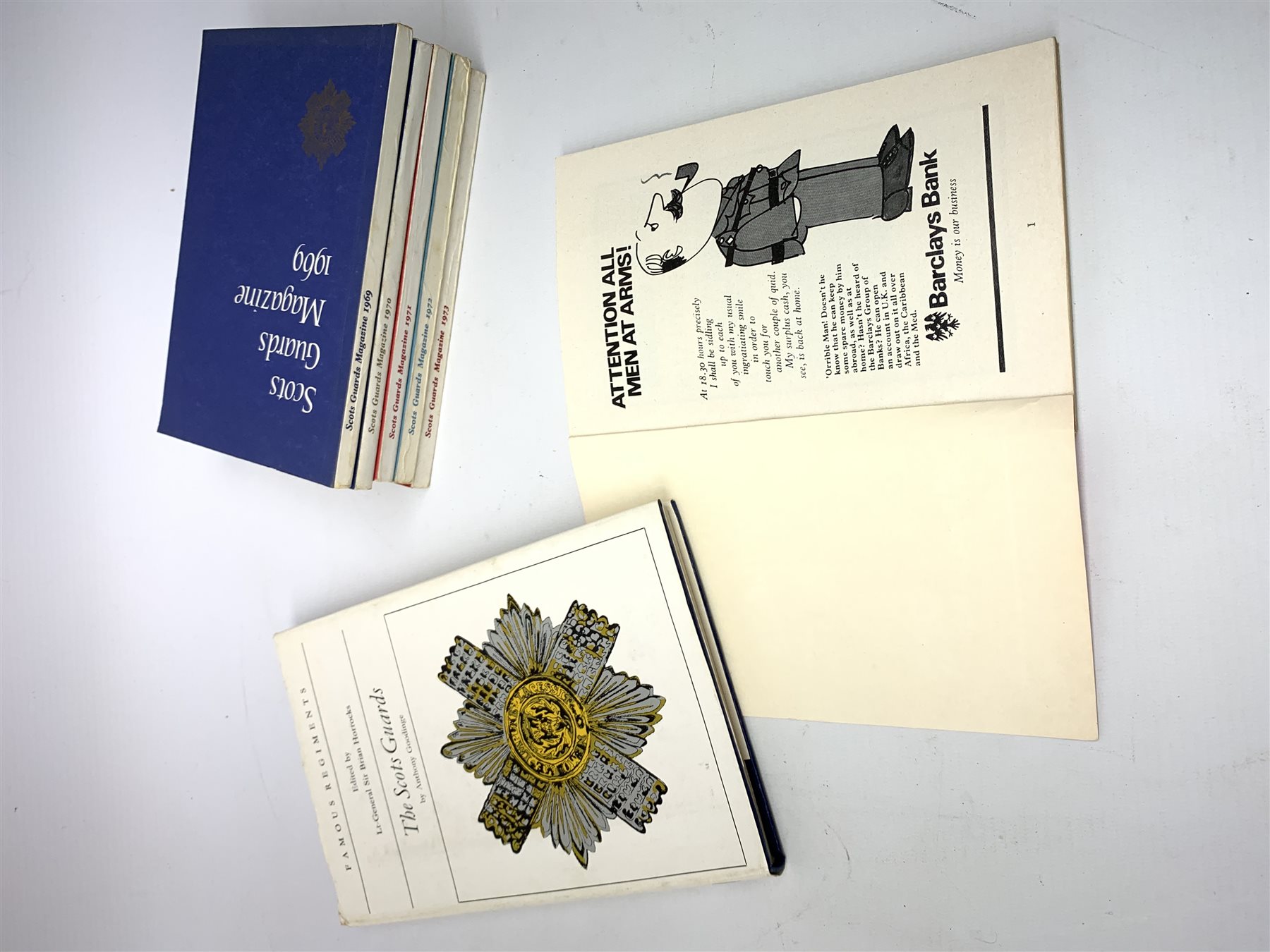 Scots Guards - ten copies of The Scots Guard Magazine, complete run 1964-73; twenty-eight copies of Scots Guards/Third Guards Club Annual Report, complete run 1947-74; A Short History of the Scots Guards. Two volumes. 1642-1962 and 1642-82; Famous Regiments - The Scots Guards; and quantity of invitations to various annual dinners, Buckingham Palace garden parties etc