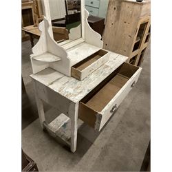 19th century rustic painted pine dressing table, raised swing mirror back over trinket drawer, base with single drawer over undertier, in white finish - THIS LOT IS TO BE COLLECTED BY APPOINTMENT FROM THE OLD BUFFER DEPOT, MELBOURNE PLACE, SOWERBY, THIRSK, YO7 1QY