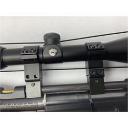 Crosman Air Guns Model 2250B .22 CO2 air rifle, with sound moderator, VLife 3-9 x 40 telescopic sight and Model 1399 Custom skeleton stock, serial no.700B25270, L91cm; with quantity of CO2 gas canisters, 