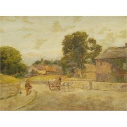 Attrib Henry Rollett (British exh.1886-1916): Village with Horse and Cart, oil on panel signed Rollett 30cm x 40cm