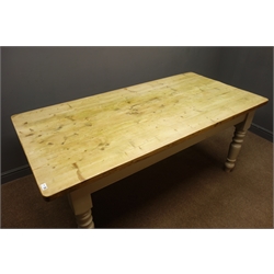  Painted pine rectangular dining table, turned supports, 185cm x 90cm, H78cm  