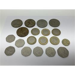 Queen Elizabeth II commemorative coins, including three Isle of Man 1970 crown coins, two further UK 1965 and 1970 crowns, three 2017 ‘Benjamin Bunny’ fifty pence pieces, two 1999 ‘Rugby World Cup’ two pound coins, Isle of Man 1999 ‘Phillip McCallen’ fifty pence piece etc