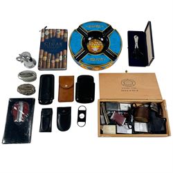 Smoking accessories, including cigar ashtray, lighters,  Ronson table lighter, cigar leath...