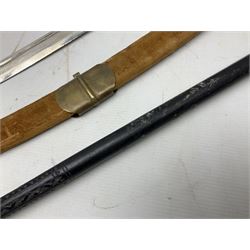 Early 20th century Indian ebonised sword stick, the 59.5cm blade with punched decoration and horn grip L94cm overall; and a reproduction Indian tulwar with scabbard (2)