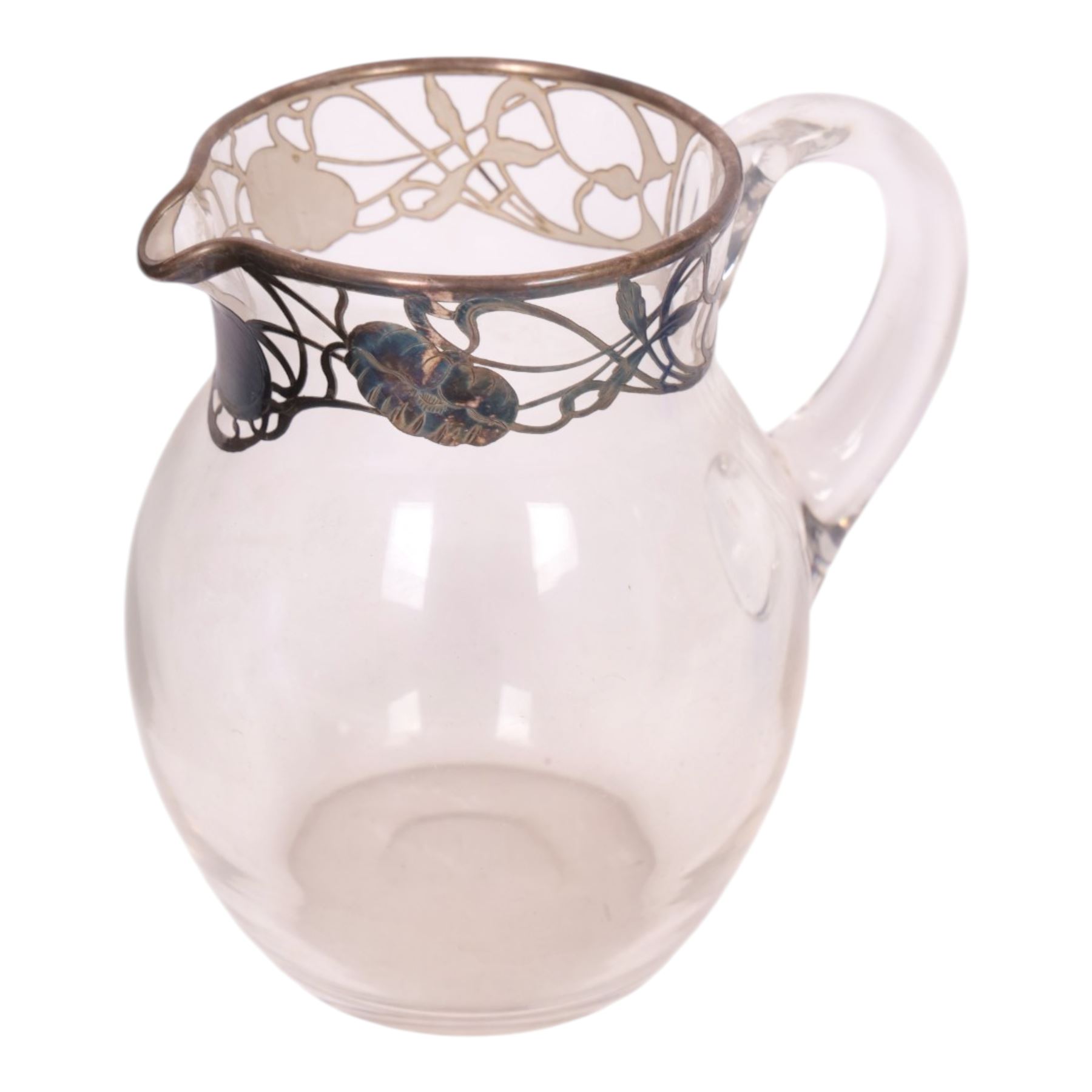Victorian silver topped and blue overlaid cut glass scent bottle, together with Czechoslovakia blue glass scent bottle and glass jug with silver decoration