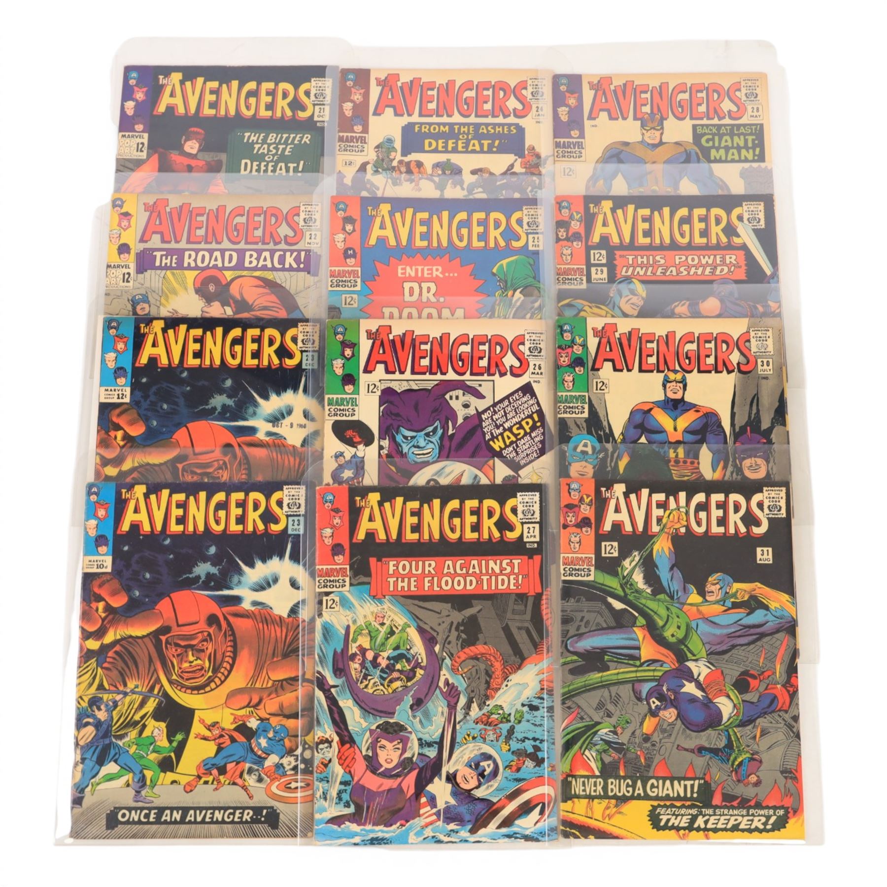 Twenty-two Marvel Silver Age 'The Avengers' comic books, spanning years1965-1967, comprising issues #21-#40, including some duplicates