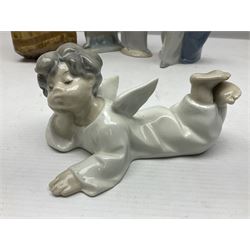 Four Lladro figures, including Girl With Cockerel no 4591, Gres Lonely no 2076 etc together with Nao figure 