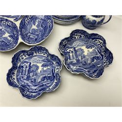 Copeland Spode Italian pattern tea and dinner wares, including hor d'oeuvres dish, tureen and cover, coffee pot, six coffee cans and saucers, etc, all with blue printed marks beneath (40)