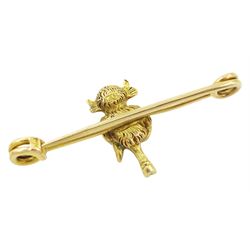 19th / early 20th century 15ct gold Lincoln Imp, with rose cut diamond set eyes, on 9ct gold brooch, both stamped