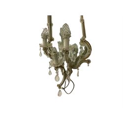 Mid to late 20th century Venetian style glass girandole or mirror, shaped frame and decorated with glass droplets, triple branch electroliers 