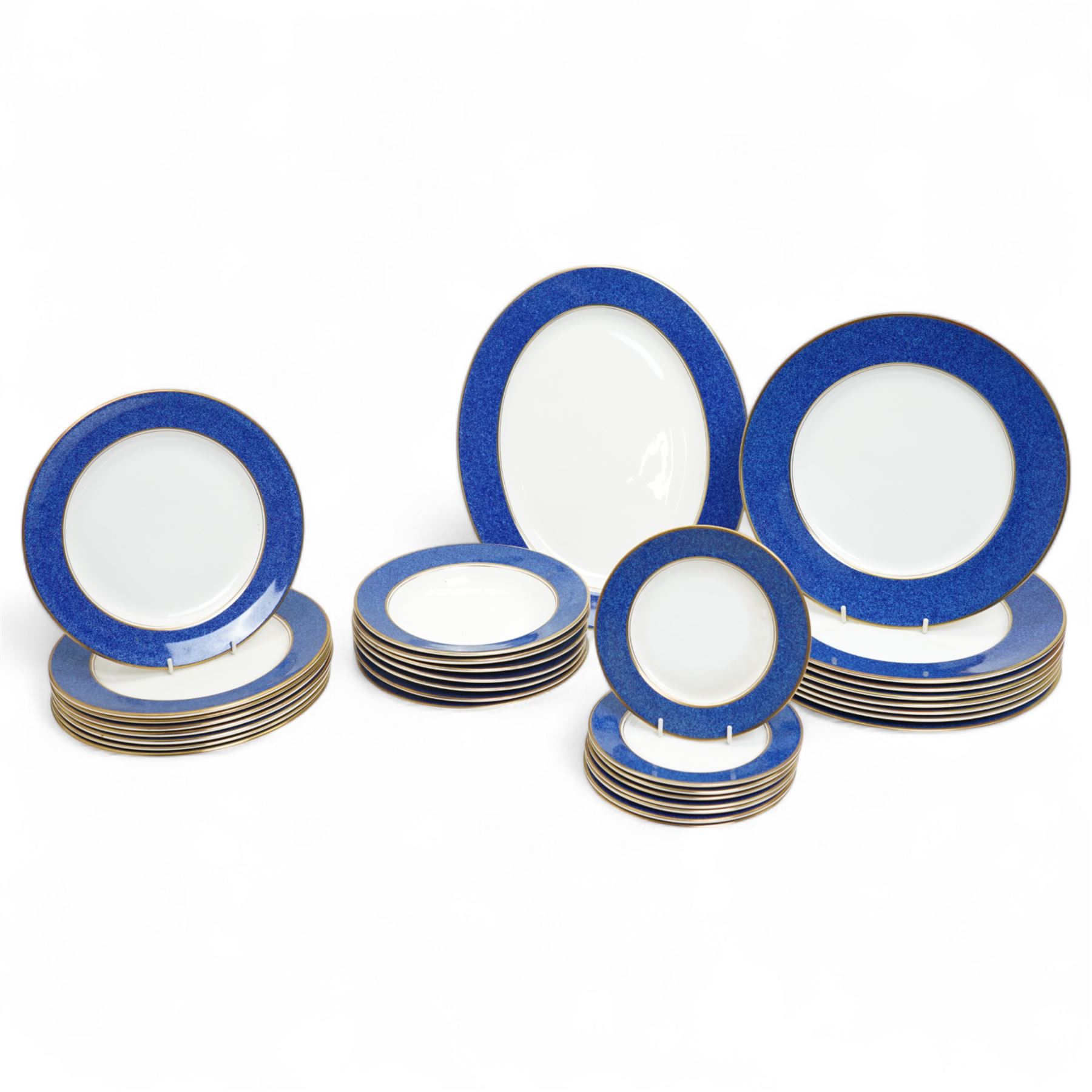 Aynsley Sheraton pattern dinner service comprising eight dinner plates, eight dessert plates, seven soup bowls, eight side plates and oval meat plate (32)