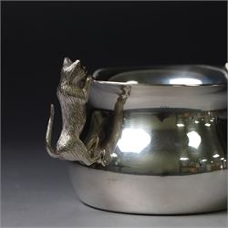 Modern silver cream jug and sugar bowl, each of waisted plain form, the handles modelled as cats, hallmarked Nicholas Plummer, London 2002, jug H8cm