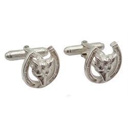 Pair of silver foxes head cufflinks, hallmarked