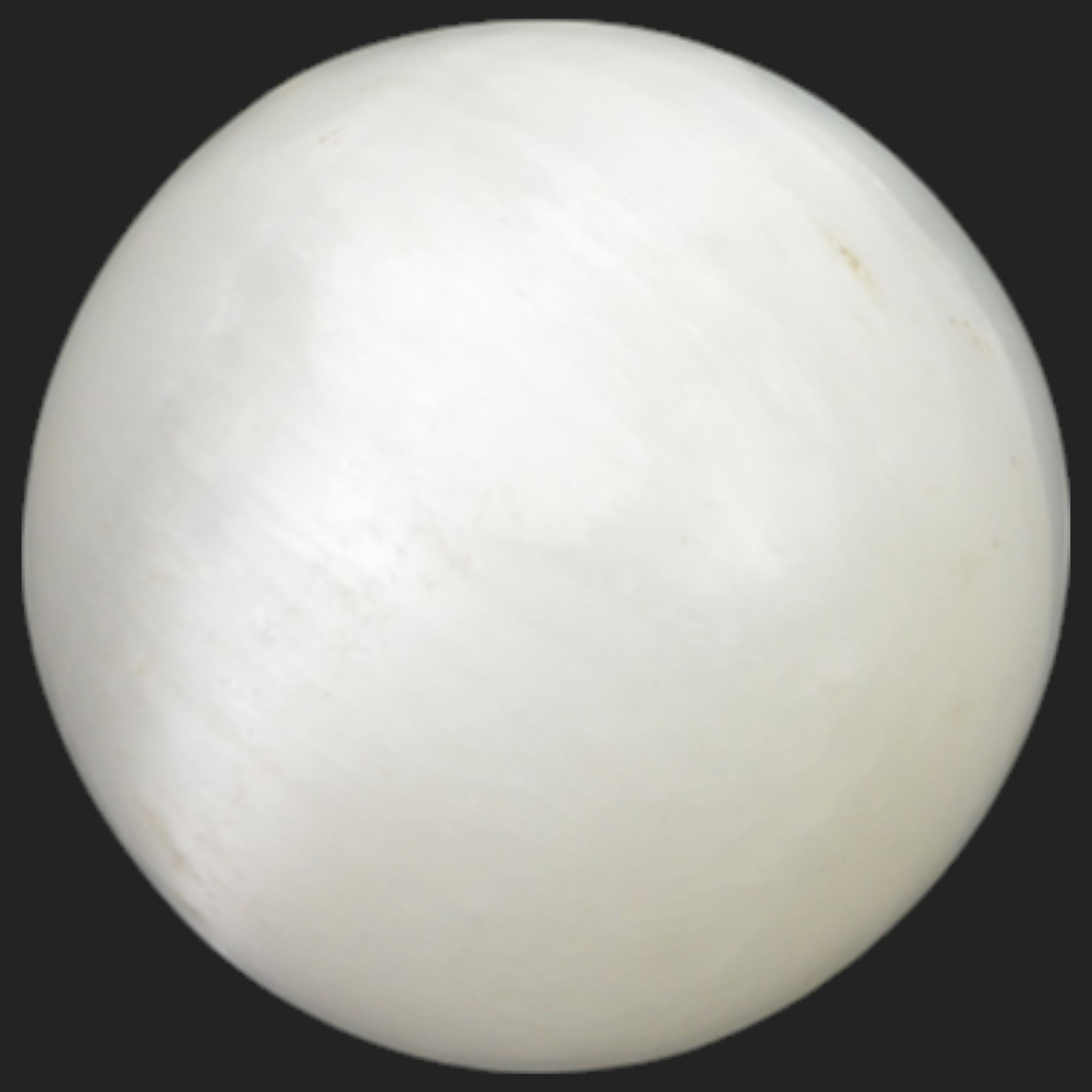Pair of large Selenite spheres, upon a wooden base D12cm