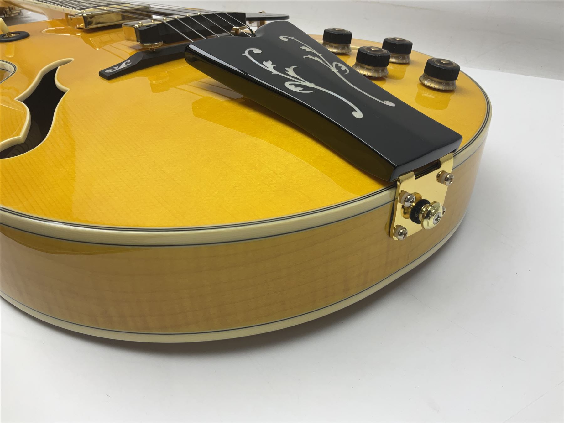 Ibanez George Benson 40th Anniversary arch top semi-acoustic guitar with floating pick-ups and mother-of-pearl inlay; model no.GB40THII serial no.S16120480; L104.5cm; in Ibanez hard carrying case with manual