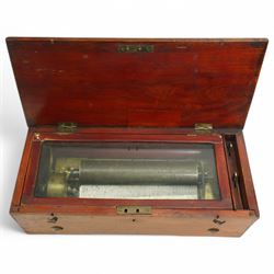 Late 19th century six air musical box, serial no.8440 with comb and cylinder movement, Geneva stopwork with repeat and select levers in mahogany box W39cm