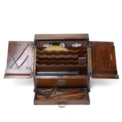 Late 19th century desktop stationary cabinet or writing box with perpetual calendar,  letter rack and pen tray, fitted single drawer, H29cm W32cm