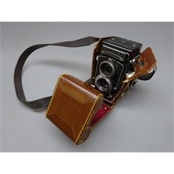 Rolleiflex Twin Lens Reflex camera No.2186525 with Zeiss Tessar 1:3.5 f=75mm lens, Synchro-Compur shutter and dual range Exposure meter, in leather case  