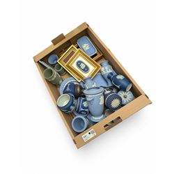 Collection of Wedgwood Jasperware, including vases, jars, framed plaques, etc and Josiah Wedgwood figure