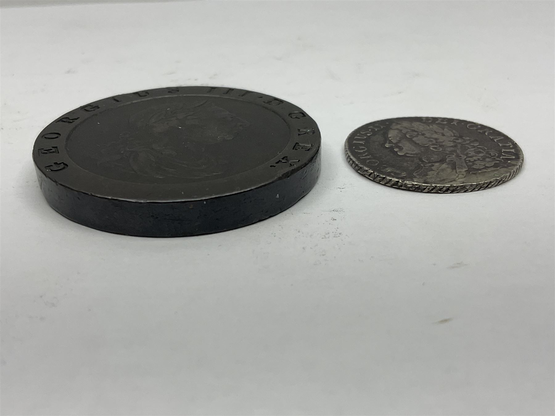 George II 1758 shilling and George III 1797 cartwheel twopence coin