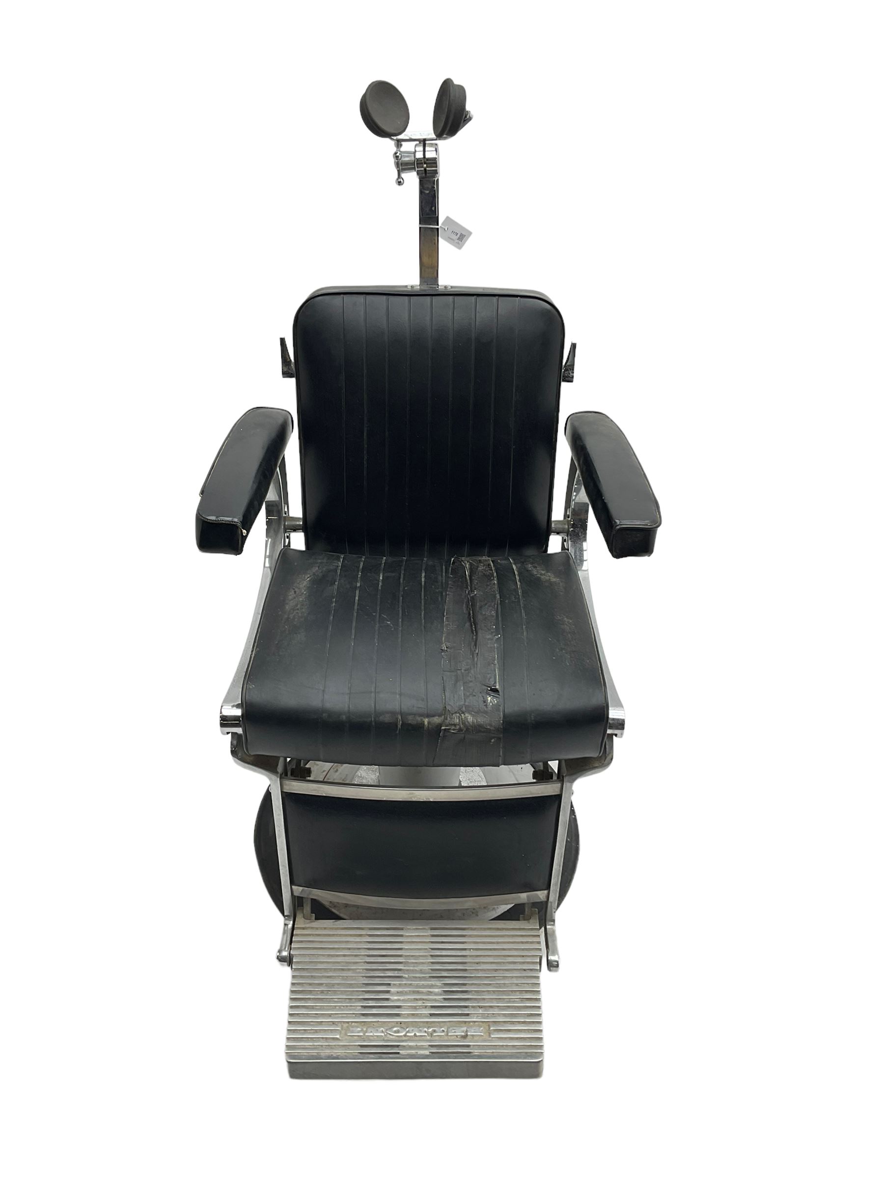 Belmont - mid 20th century barber's chair, upholstered in black leather finish fabric with chrome frame, hydraulic and swivel action 