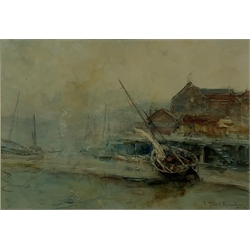 Frederic Stuart Richardson (Staithes Group 1855-1934): Low Tide in the Harbour, watercolour signed 22.5cm x 32.5cm