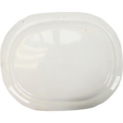 Three 19th century John Rogers & Son blue and white transfer printed Monopteros pattern meat platters, two impressed 14 and a smaller example impressed 12 verso, largest W37cm