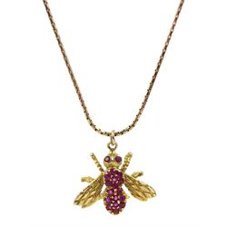 9ct gold ruby set insect pendant necklace, hallmarked