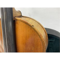 French violin c1900 labelled Guadagnini with 35.5cm two-piece maple back and ribs and spruce top, labelled 'Joannes Baptista Guadagnini Pla Centinus Fecit Mediolani 17**' L59cm overall; in hard carrying case