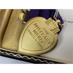 American Purple Heart Medal awarded to 32634848 Charles H. Poppo; cased with identity tags and paperwork; and Bronze Star Medal awarded to U.S. Marine Esteban T. Maranao; cased; American WWII Victory Medal and Asiatic Pacific Campaign Medal
