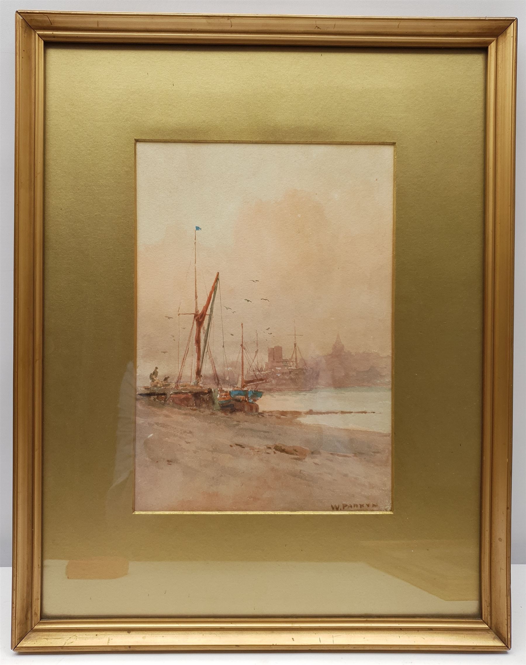 William Samuel Parkyn (British 1875-1949): Boats in an Estuary at Low Tide, watercolour signed 27cm x 19cm