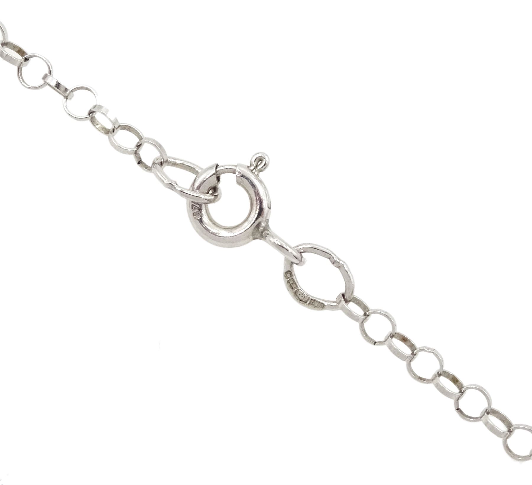 9ct white gold four stone trillion cut morganite and white topaz pendant necklace, total morganite weight approx 1.25 carat