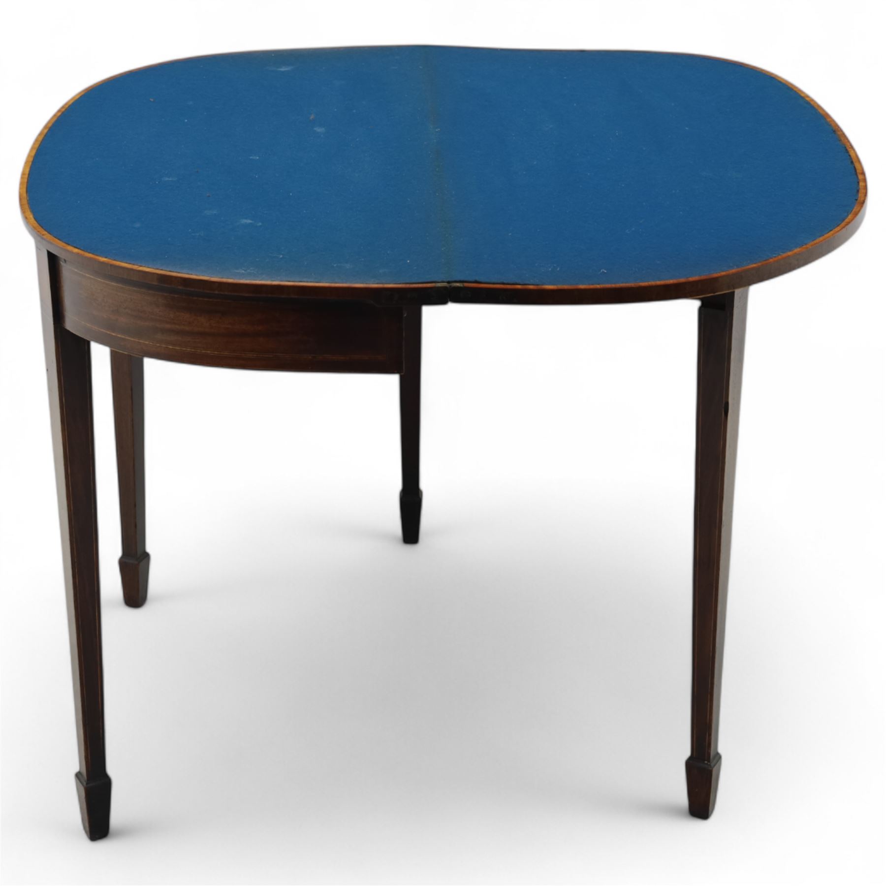 George III inlaid mahogany D-shaped fold-over card table | Antique