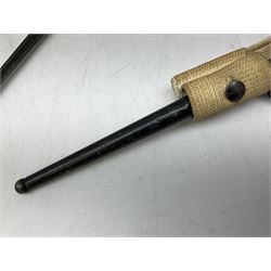 British Pattern 1876 socket bayonet with 43cm steel triangular blade L52cm overall; another socket bayonet with cruciform blade; No.4 Mk.II spike bayonet in metal scabbard with webbing frog; and 1955 Army jack knife by J.H. Thompson Sheffield (4)