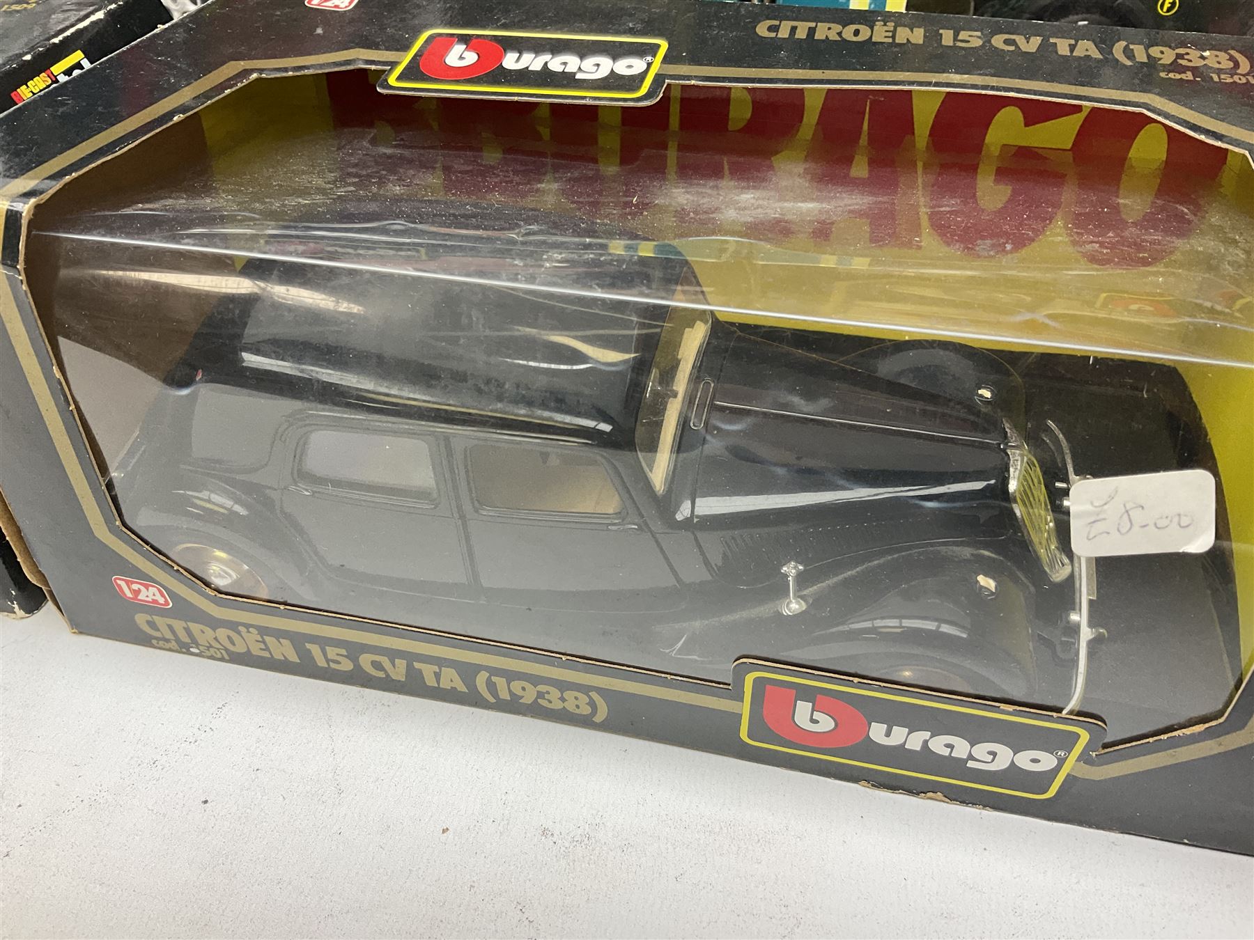 Nine 1:18/1:24 scale die-cast models - two Foxtons Mini Coopers; Road Legends Shelby Cobra; Maisto Mustang Mach III; and five by Bburago including Porsche 356B Cabriolet 1961, Chevrolet Corvette Convertible 1998 etc; all boxed (9)