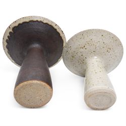 Barbara Cass (1921-1992) for Arden pottery; two studio pottery stoneware vases of slender tapering form with exaggerated flared rims, one with sunburst decoration, in cream and brown glazes, impressed marks to bases, tallest H18.5cm (2)