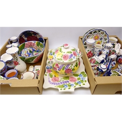  Collection of hand-painted Spanish pottery including vases, bowls, jugs etc, other similar pottery and a Tabletops hand-painted rectangular tray and soup tureen   
