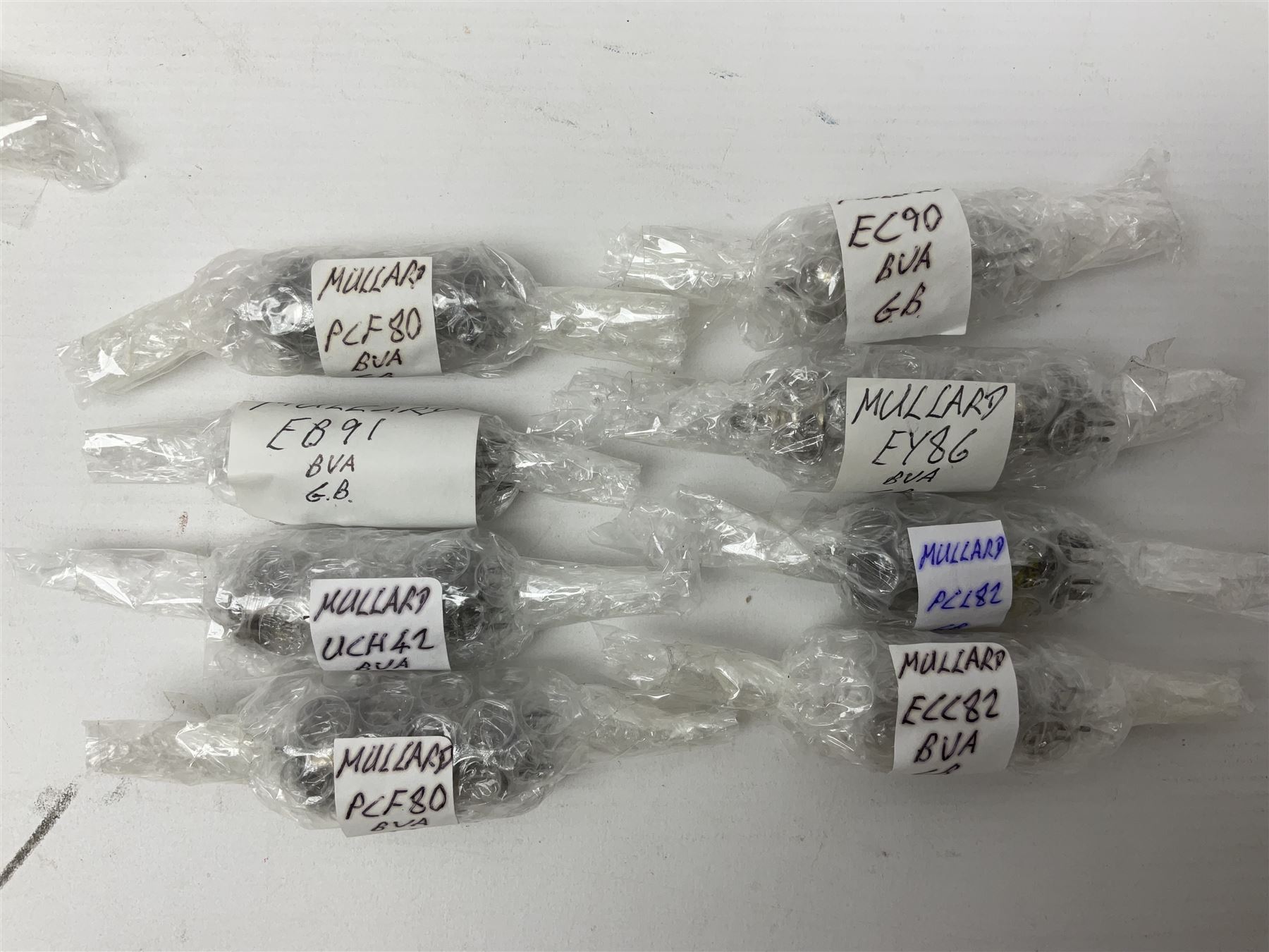 Collection of Mullard thermionic radio valves/vacuum tubes, including PY500, PFL200, EF80, PC88, PCL86, etc approximately 60 as per list, unboxed