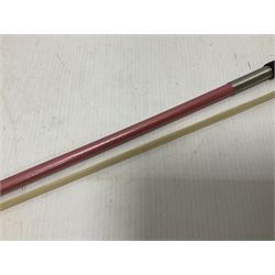 Zest full size pink violin, with a solid wood body and maple head, with matching pink bow and two further bows, in a hard case Length 60cm