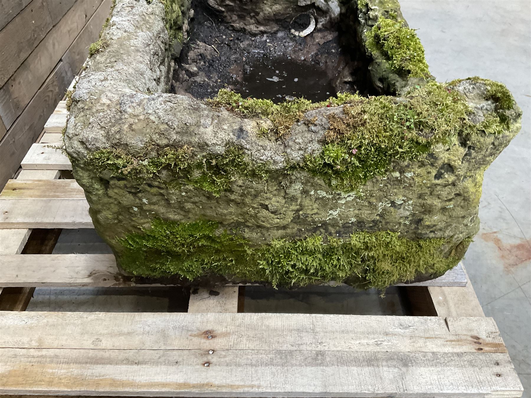Large 19th century weathered rectangular stone trough