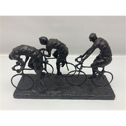 Grant Palmer; Wheels On Fire, limited edition bronze of cyclists, H21cm