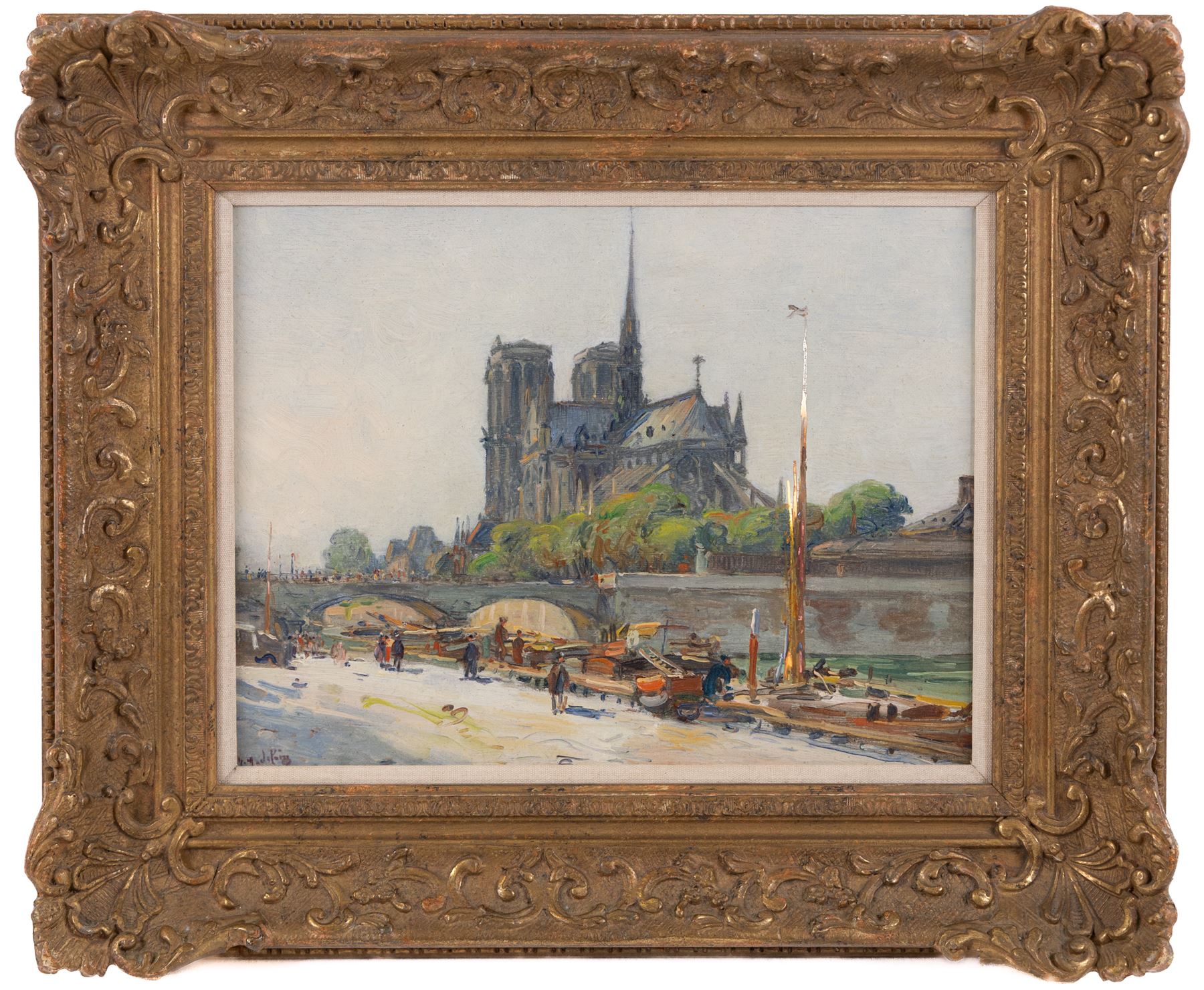 Gustave Madelain (French 1867-1944): 'Notre Dame de Paris', oil on canvas signed, titled on gallery label verso 25cm x 32cm 
Provenance: exh. Richmond Gallery, London, label verso