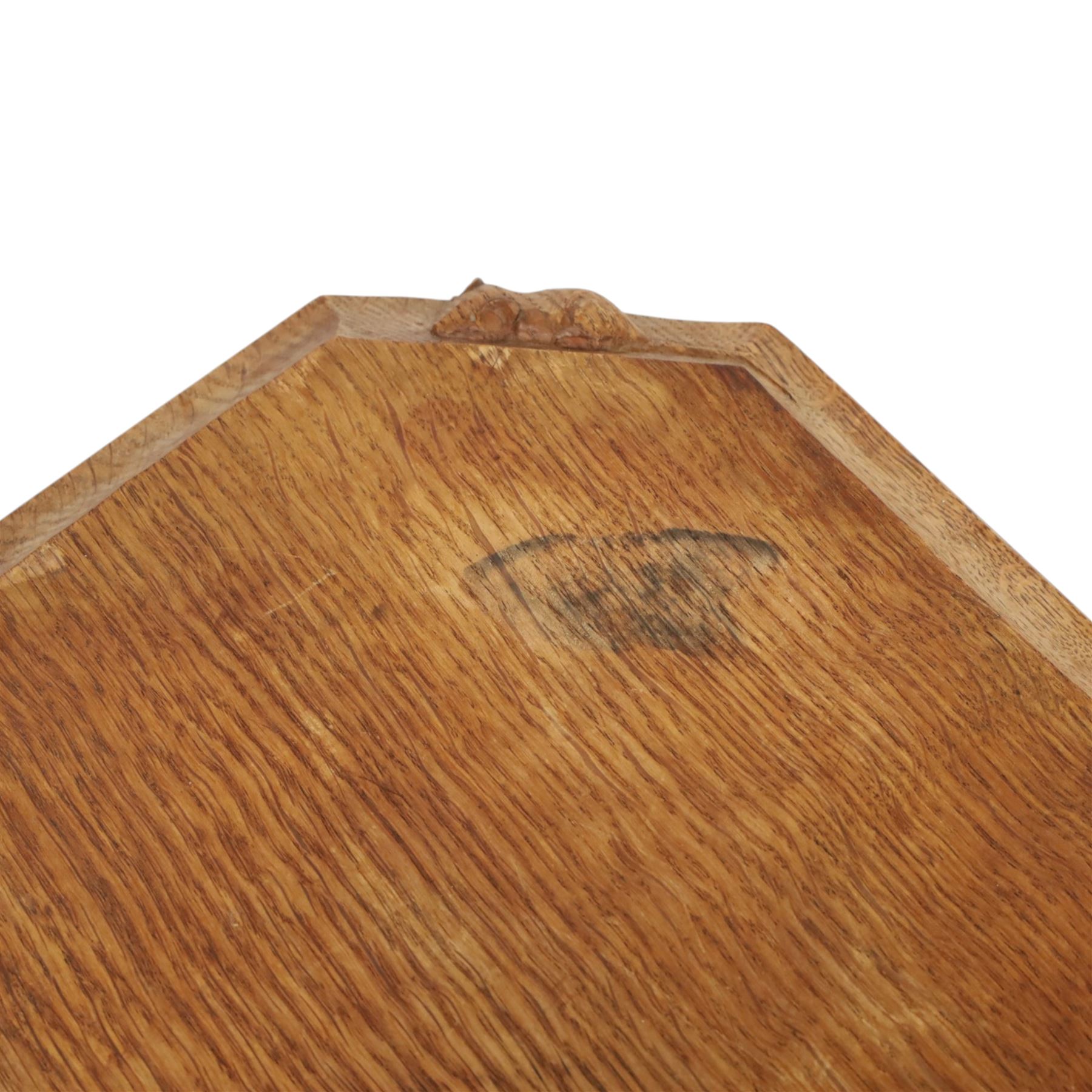 Mouseman - oak chopping board, of canted octagonal form, with carved mouse signature, by the workshop of Robert Thompson of Kilburn
