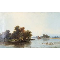 George Augustus Williams (British 1814-1901): Fishing on the Thames, oil on canvas, signed...