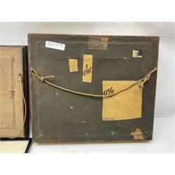 Three early 20th century full profile framed silhouettes, each signed Scot-Ford 1929, together with four hand painted portrait silhouettes and two framed crystoleums, depicting figural scenes (9), largest H35cm