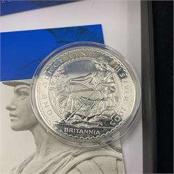 The Royal Mint United Kingdom 2005 one ounce fine silver Britannia coin and 2015 'Britannia's Renaissance' silver proof piedfort two pound coin cased with certificate