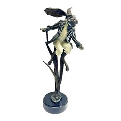 Rachel Talbot (British 1980-), Water Meadow Merriment, limited edition bronze sculpture, modelled as a hare in boating attire, upon a polished marble base, H37cm