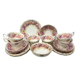 Royal Albert Serena pattern tea service, comprising of six tea cups, five saucers, five dessert plates, one side plate and one sucrier 