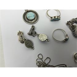 Silver and silver stone set jewellery including earrings and necklaces, collection of costume jewellery and other collectables
